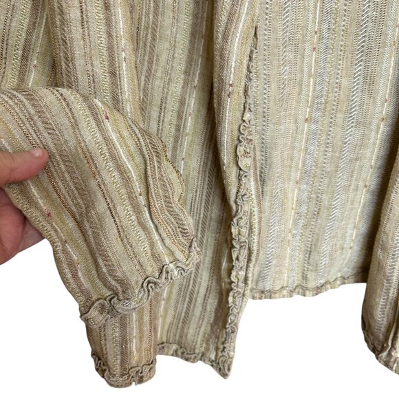 Vintage Linen Blend Womens Jacket Size 18 Neutral Padded Shoulder Textured - Picture 3 of 6